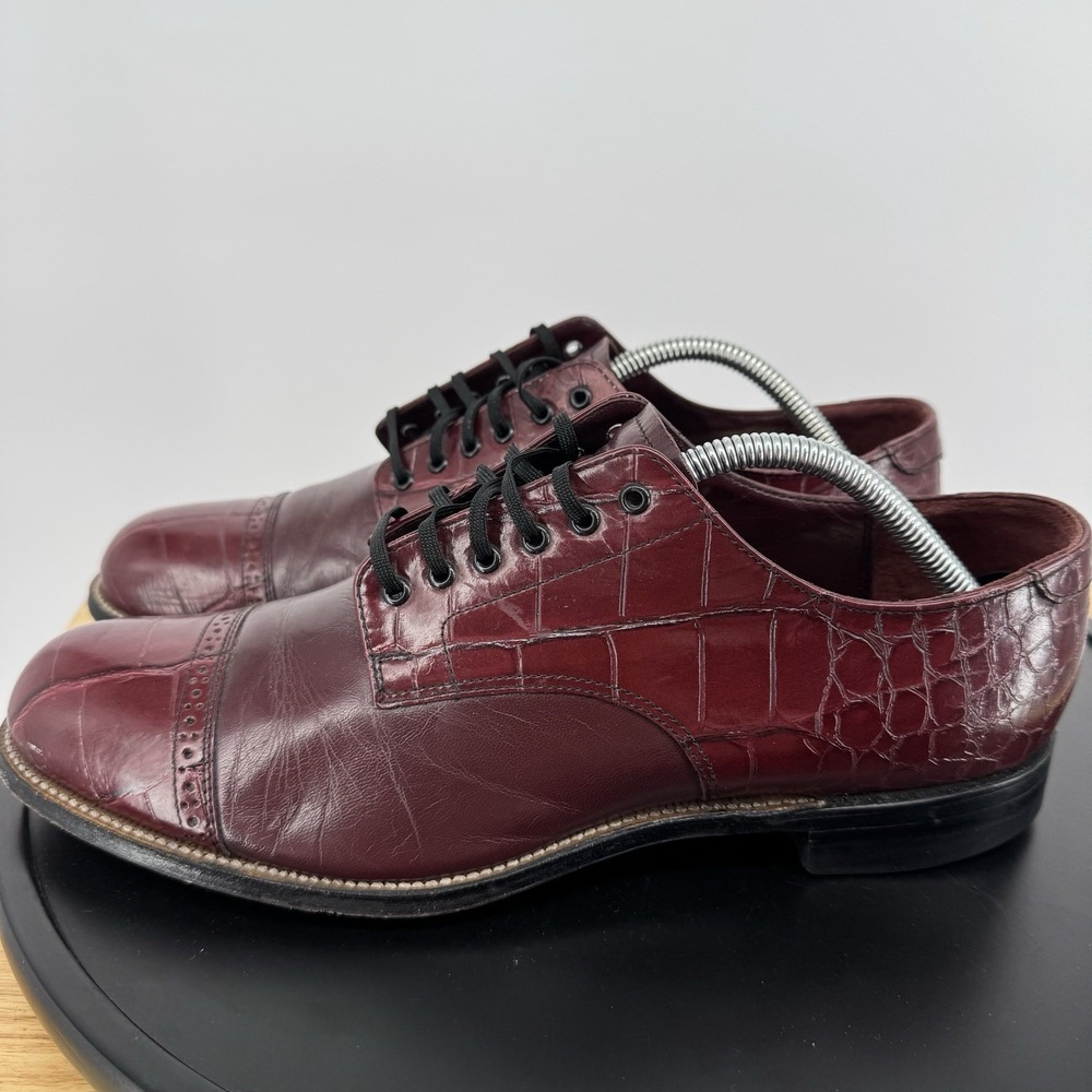 Vtg Stacy Adams Men's Ox Blood Crocodile Print Cap Toe Oxford Dress Shoe Size 9 - Picture 1 of 8